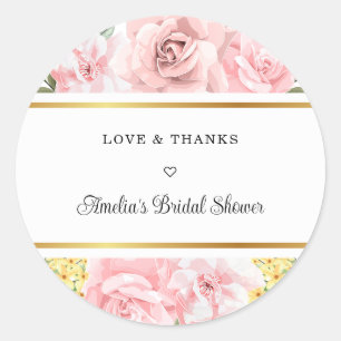 Romantische Roze Roos Bloemige Liefde en Dank Brui Ronde Sticker