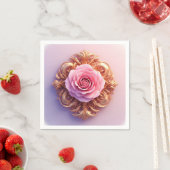 Romantische Roze Roos en Gouden Sierobject Servet (Insitu)