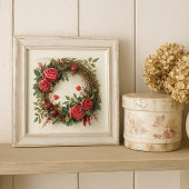 Romantische Roze Roos Krans met Rode Harten Tegeltje