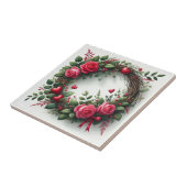 Romantische Roze Roos Krans met Rode Harten Tegeltje (Zijkant)