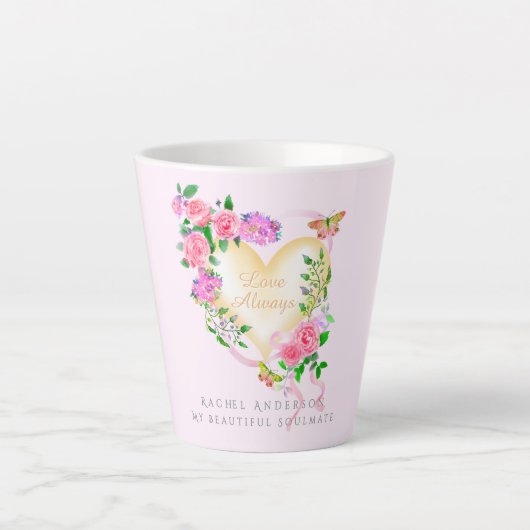 Romantische Roze Roos Liefde Altijd Roze Latte Mok (Voorkant)