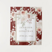 Romantische roze roos op bordeaux bruiloft wandkleed (Voorkant)