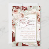 Romantische roze roos op bruidsdouche bordeauxrood kaart (Voorkant)