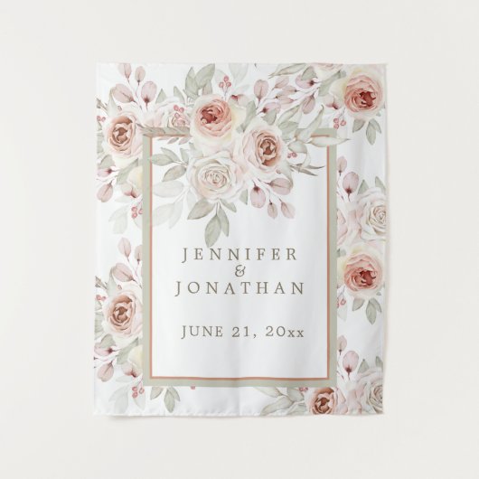 Romantische roze roos op witte bruiloft wandkleed (Voorkant)