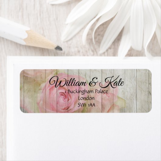 Romantische roze roos retour adres bruiloft labels (Insitu)