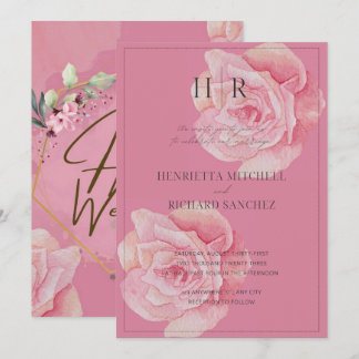 Romantische Roze Rose Huwelijksuitnodiging Kaart