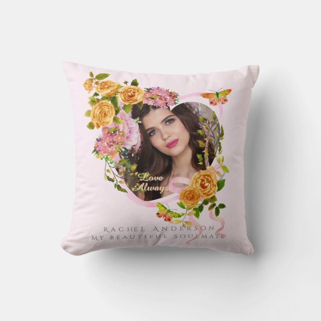 Romantische Roze Rose Liefde Foto Roze Kussen (Voorkant)