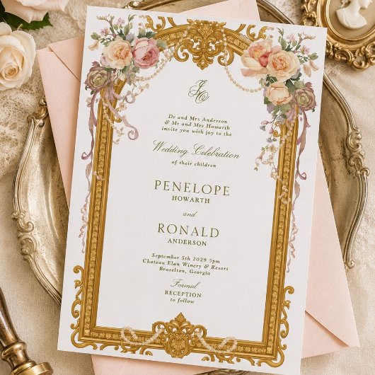 Romantische Roze Roségouden Bruiloft Kaart