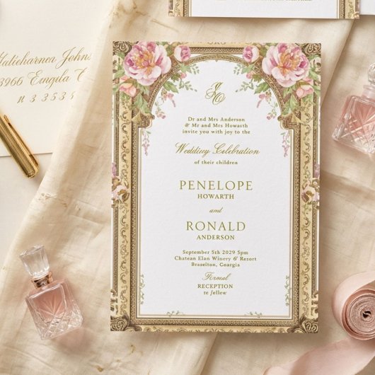 Romantische Roze Roségouden Bruiloft Kaart
