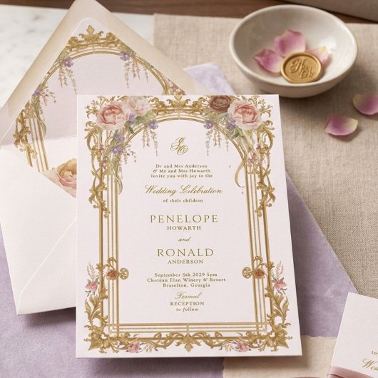 Romantische Roze Roségouden Bruiloft Kaart