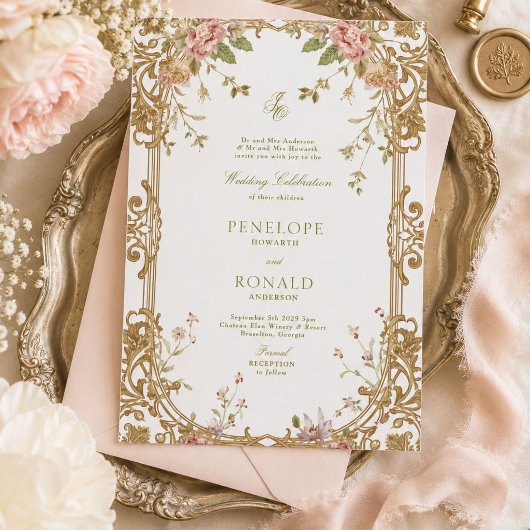 Romantische Roze Roségouden Bruiloft Kaart