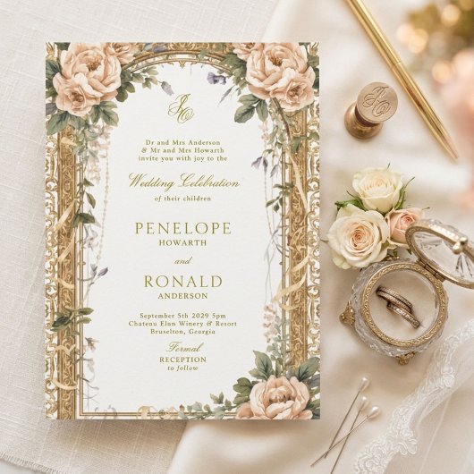 Romantische Roze Roségouden Bruiloft Kaart