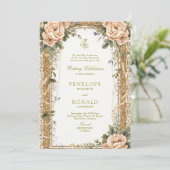 Romantische Roze Roségouden Bruiloft Kaart (Staand voorkant)
