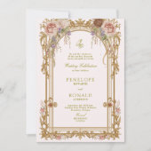 Romantische Roze Roségouden Bruiloft Kaart (Voorkant)