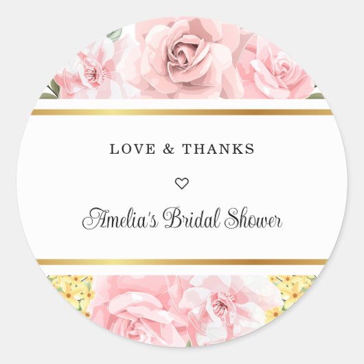 Romantische Roze Roze Bloemen Liefde en Bedankt Br Ronde Sticker (Voorkant)