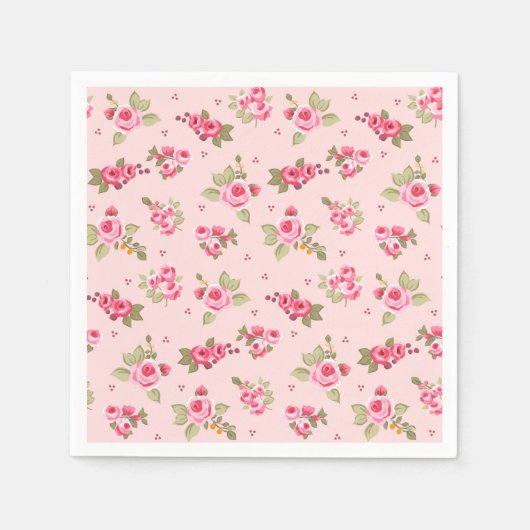 Romantische Roze Roze Bloemen Wegwerp Servetten (Voorkant)