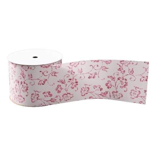 Romantische Roze Roze Glitter Bloemige Trouw Grosgrain Lint (Spoel)