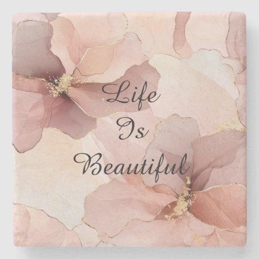 Romantische Roze Roze Gouden Bloemen Bruidsfeest Stenen Onderzetter (Voorkant)