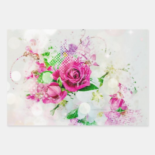 Romantische roze roze met boezem en spatjes op wit inpakpapier vel (Voorkant 3)