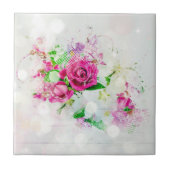 Romantische roze roze met boezem en spatjes op wit tegeltje (Voorkant)