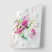 Romantische roze roze met boezem en spatjes op wit vierkante klok (Hoek)