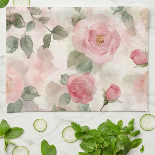 Romantische Roze Rozen Bloem Theedoek (Gevouwen)