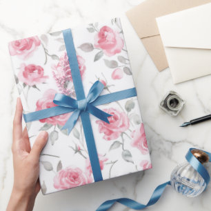 Romantische Roze Rozen Bloemachtige Bruiloftsdouch Cadeaupapier