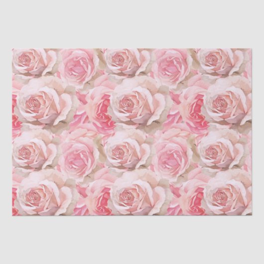 Romantische Roze Rozen Bloemachtige Bruiloftsdouch Tissuepapier (Voorkant)