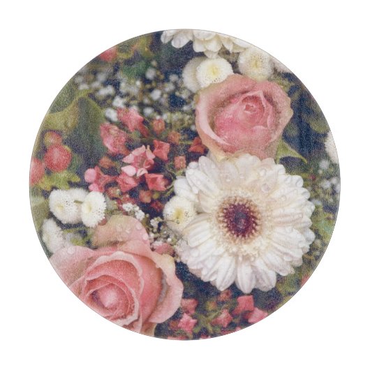 Romantische roze rozen bloemboeket snijplank (Voorkant)