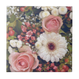 Romantische roze rozen bloemboeket tegeltje