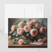 Romantische Roze Rozen Bloemenolieverfschilderij Briefkaart (Voorkant / Achterkant)