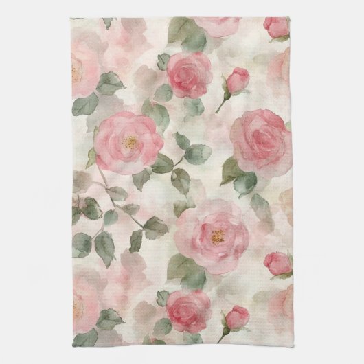 Romantische Roze Rozen Bloemig  Theedoek (Verticaal)