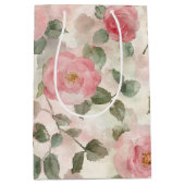 Romantische Roze Rozen Bloemige Bruidsdouche Medium Cadeauzakje (Voorkant)