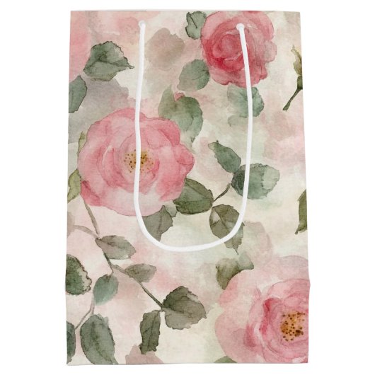 Romantische Roze Rozen Bloemige Bruidsdouche Medium Cadeauzakje (Achterkant)