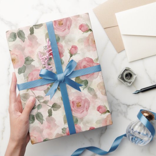 Romantische Roze Rozen Bloemrijke Bruidsuitnodigin Cadeaupapier (Geschenken)