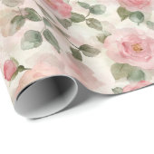 Romantische Roze Rozen Bloemrijke Bruidsuitnodigin Cadeaupapier (Rol Hoek)