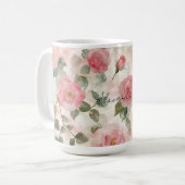 Romantische Roze Rozen Bloemstuk Koffiemok (Voorkant links)