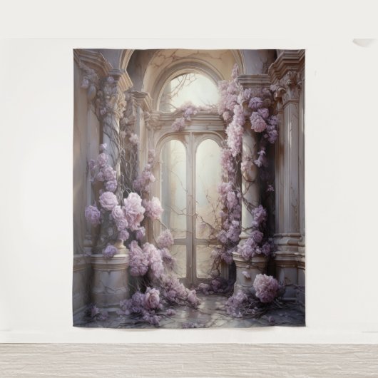 Romantische roze rozen boog opknoping wandkleed (Voorkant)