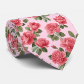 Romantische Roze Rozen Botanisch Patroon Stropdas (Opgerold)