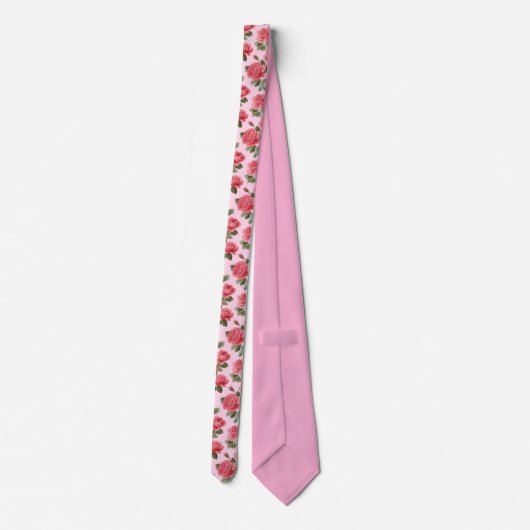 Romantische Roze Rozen Botanisch Patroon Stropdas (Achterkant)