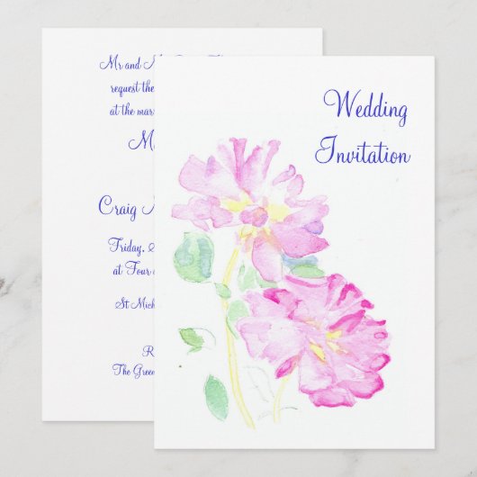 Romantische roze rozen bruiloft uitnodiging (Voorkant / Achterkant)