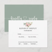 Romantische roze rozen die RSVP-respons Groen in d Kaart (Voorkant / Achterkant)