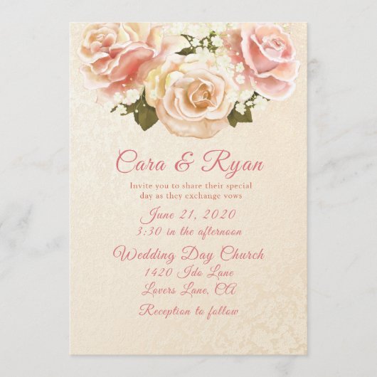 Romantische Roze Rozen Elegant Bruiloft Kaart (Voorkant)