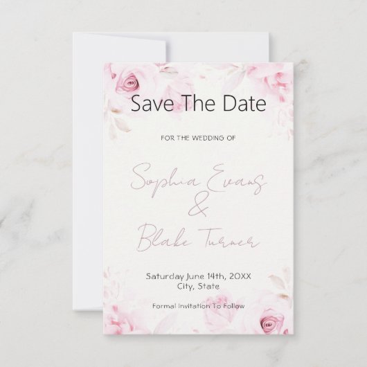 Romantische Roze Rozen Elegant en Mooie Save The Date (Voorkant)