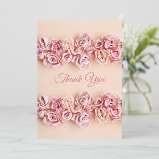 Romantische Roze Rozen Elegante Bruiloft Bedankkaart (Staand voorkant)