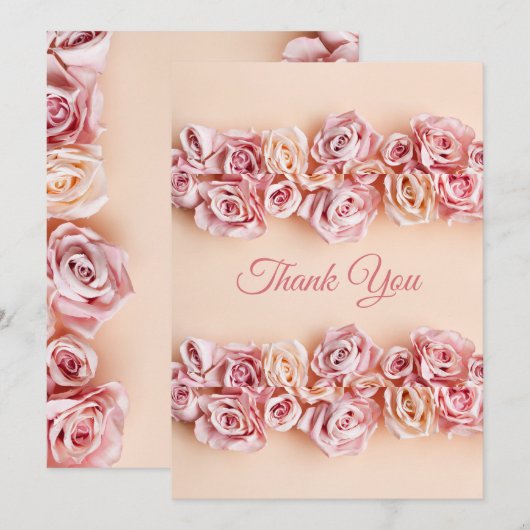 Romantische Roze Rozen Elegante Bruiloft Bedankkaart (Voorkant / Achterkant)