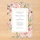 Romantische roze rozen en goud | Bruiloft Acryl Uitnodigingen (Voorkant)