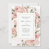 Romantische roze rozen en goud | Bruiloft Kaart (Voorkant)