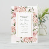 Romantische roze rozen en goud | Bruiloft Kaart (Staand voorkant)