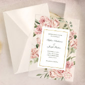 Romantische roze rozen en goud | Bruiloft Vellum Uitnodigingen